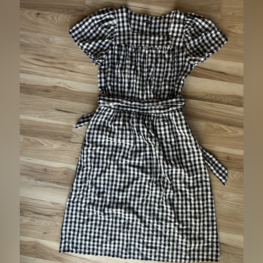 Who What Wear, Women’s Linen Gingham Midi Dress Size M Black White Check Square